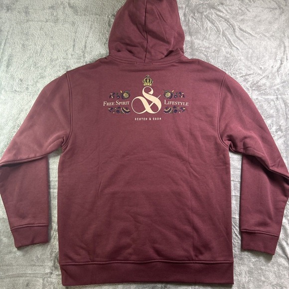 Scotch & Soda Red Wine Relaxed Fit Fleece Graphic‎ Hoodie (Size L) New With Tags - Picture 4 of 8